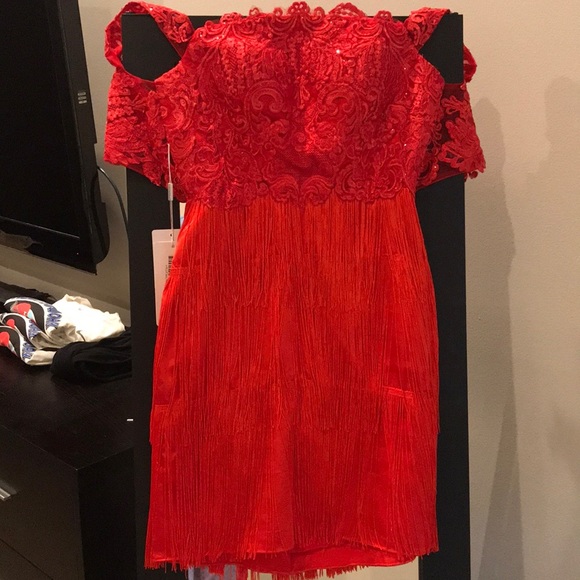 JJ’s House Red Sz 4 Sheath Tassel Dress - Picture 2 of 6